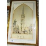 A coloured lithograph Saint James Tower Lincolnshire by Charles Wickes and A Newman.