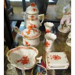 A group of Herend porcelain orange floral pattern
