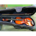 A half-size violin and bow (i.c) BANKERI