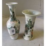 A Chinese Famille Verte 19th Century vase decorated river scene and another decorated figures (a/