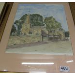 A watercolour Stanton Church Cotswold '96, and three other watercolours landscapes and cottages.