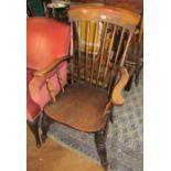 A Victorian stick back farmhouse chair on turned supports