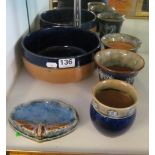 A Royal Doulton bowl, three vases and a shallow rim dish with butterfly rim