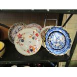A Coalport blue and gilt bird plate and other decorative plates