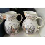 A Royal Worcester cup and saucer game birds (boxed) and two Coalport 'Punch' jugs