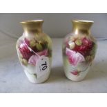 A pair of Royal Worcester vases hand painted roses 2226