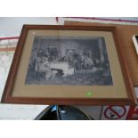 An impressionist print lady in box at theatre and an Edwardian print room scene
