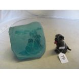A Langham glass Labrador and a heavy glass paperweights Eskimo and Wolves