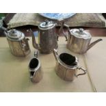 A Harrison four piece silver plated teaset etched birds, flowers and insects