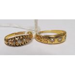 Two 18ct half hoop diamond rings