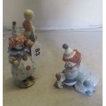 A Lladro figure clowns with balloons No 5811 and another with ball and puppy No 5278