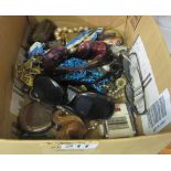 A box of sunglasses, compact and miscellaneous items