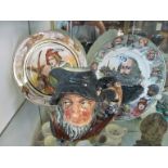 A Royal Doulton plate The Falconer, another Shakespeare and a Rip Van Winkle character jug.