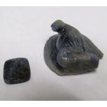 Carved blue stone eagle (sa/f) and a carved small stone Jesus