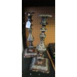 A pair silver plated candlesticks, rubbed