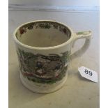 A 19th century frog mug with scenes swing and fruit picking