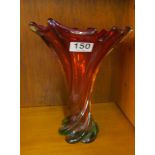 A red and green art glass vase