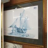 An A Godfrey - watercolour fishing boat and a print