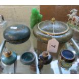 Various cloisonné style items and a jade style figure