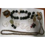 An onyx clasp, diamonte bead necklace and various stone beads