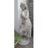 A large stoneware garden statue of a lady (base a/f)