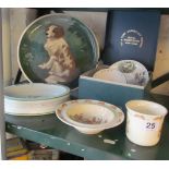 A Paragon baby's plate, Bunnykins bowl and cup, Royal Worcester cup and saucer (boxed) and a