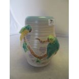 A Clarice Cliff Newport pottery vase decorated budgies on branches