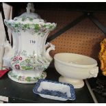 A large 19th Century chinoiserie vase and cover, Wedgwood creamware bowl and a Shredded Wheat dish