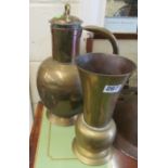 A brass lidded ewer and a brass vase.