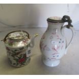 A famille rose chinese teapot and a 'Japan' pattern jug (a/f)