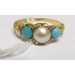 An antique gold turquoise and pearl ring