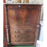 A 19th century escritoire, marble top, drawer, drop front split and three drawers under, with