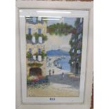 M Gianni - gouache Mediterranean buildings and harbour signed and framed