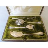 A continental white metal set of sifter spoon, butter knife and two forks (boxed)