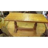A 'Mouseman' refectory style oak coffee table mouse running up leg, dimensions width 36", depth