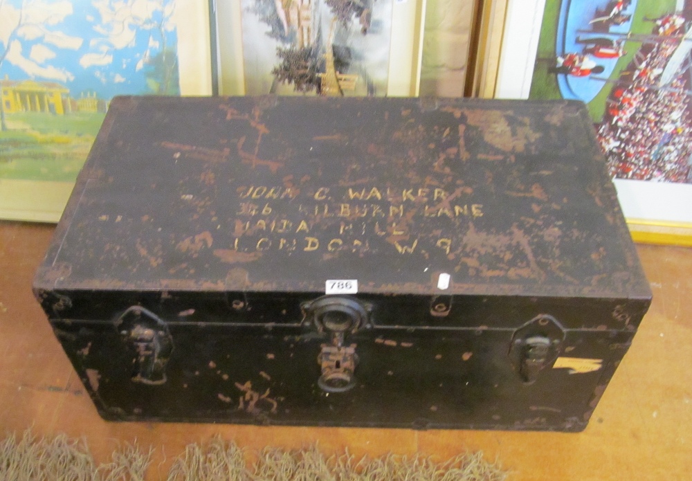 A cabin trunk with Cunard White Line label