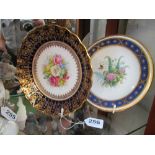 A Copeland plate floral and blue and gilt border and plate floral scene