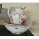A Victorian floral jug and basin