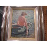 Nicholas St. John Rosse - oil on canvas boy in a boat