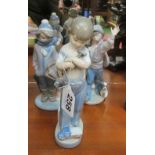 A Lladro figure Wednesday's Child, Lladro boy with umbrella and dog and Lladro boy with hammer