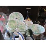 A part Green teaset, other china and a glass bird