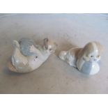 A Nao cat with ball of wool and three other Valencia porcelain animals