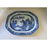 A large 19th Century oriental blue and white meat plate (two small chips)