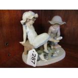A Lladro group two children playing Cinderella