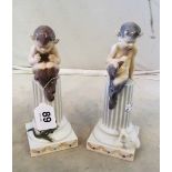 A Royal Copenhagen Pan figure seated on a column with lizard to base No. 433 and another similar