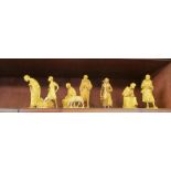 Nine carved Swiss nativity figures