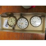 A Railway Timekeeper specially adjusted plated pocket watch, a silver watch and one other