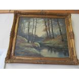 A. Tardy - oil on canvas stream through wood