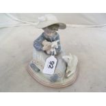A Lladro figure girl with sheep and lamp