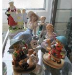 A Nao girl in bonnet (a/f) and other figures